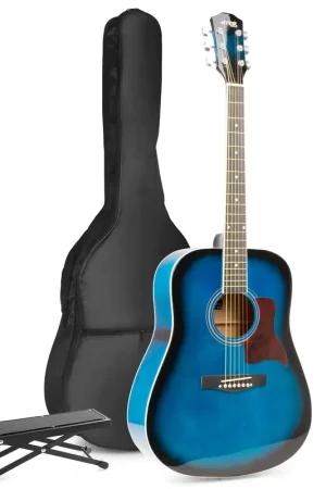 Déstockage - Max SoloJam Western - Guitare Acoustique Pack Débutant avec Repose-Pied - Bleue