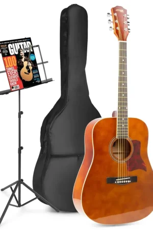 Bon prix - Max SoloJam Western - Guitare Acoustique Pack Débutant avec Pupitre - Couleur Noyer