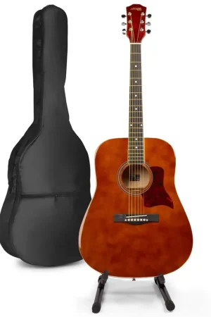 Max SoloJam Western - Guitare Acoustique Pack Débutant avec Stand - Couleur Noyer - Offre spéciale