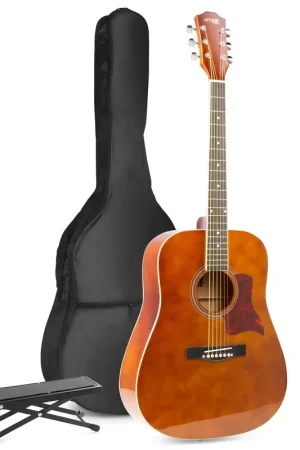 Max SoloJam Western - Guitare Acoustique Pack Débutant avec Repose-Pied - Couleur Noyer - Achat sécurisé