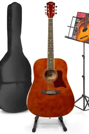 Max SoloJam Western - Guitare Acoustique Pack Débutant avec Pupitre et Stand - Couleur Noyer - Coup de cœur des clients