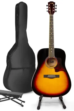 Max SoloJam Western - Guitare Acoustique Pack Débutant avec Stand et Repose-Pied - Sunburst | Meilleur prix