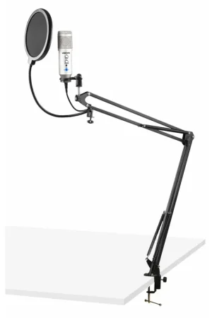 Affaire à saisir - 2nde Vie - Vonyx CMS320T - Microphone Studio USB avec Bras Articulé Réglable et Filtre Anti-Pop - Titane