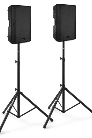 Prix doux | Vonyx VSA120S Kit Sono DJ Ensemble d'Enceintes Actives avec Bluetooth et Pieds - 800W