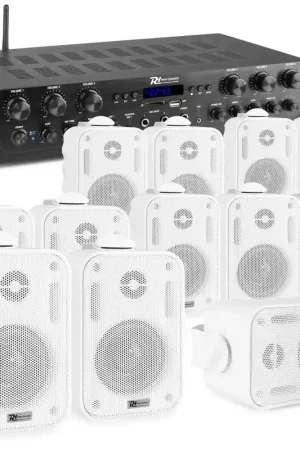 Power Dynamics PV260BT - Système Audio 6 Zones 600 Watts avec Amplificateur Bluetooth et 12 Enceintes Filaires BGO30 Blanc | Réduction spéciale