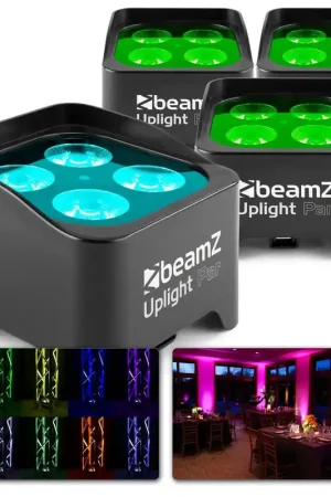 Produit phare | BeamZ BBP90 - 4x Projecteurs d'Ambiance sur Batterie 4 x 4 Watts RGB-UV - Noir