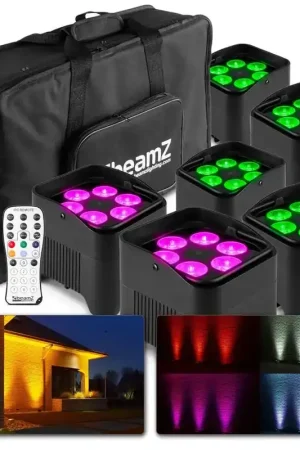 BeamZ BBP96S - Pack de 6 Projecteurs PAR Uplight sur Batterie RGBAW-UV DMX 6x 72W - BeamZ BBP96S - Pack de 6 Projecteurs PAR Uplight sur Batterie RGBAW-UV DMX 6x 72W - Flightcase Inclus - Bon plan
