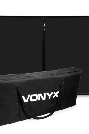 Se termine bientôt - Vonyx DB2B - Façade DJ Pliable 4 Panneaux avec Sac, 280 x 120 cm, Noir