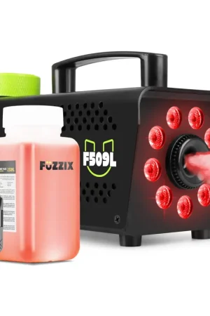 Super prix | Fuzzix F509L Machine à Fumée 500 Watts avec 9 LEDs RGB - Noir, Liquide 250 mL Inclus