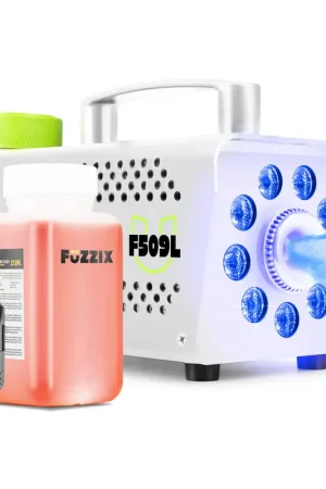 Fuzzix F509LW - Machine à Fumée 500 Watts avec 9 LEDs RGB - Blanc, Liquide 250 mL Inclus - Nouveau au catalogue