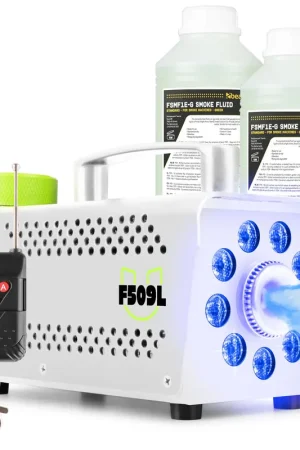 Tout nouveau - Fuzzix F509LW - Pack Machine à Fumée 500 Watts avec 9 LEDs RGB - Blanc, 2L de Liquide Inclus