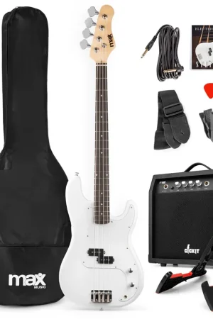 Top des ventes | Max GigKit - Basse Électrique Pack Débutant Ampli 40 Watts - Blanche