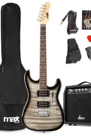 Disponible maintenant - Max GigKit - Guitare Électrique Pack Débutant Ampli 40 Watts - Quilted Noire