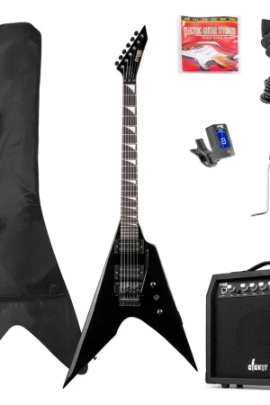 Bon plan - Max GigKit - Guitare Électrique Style V Pack Débutant Ampli 40 Watts - Noire