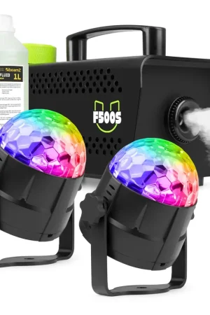 Fuzzix F500S - Pack Machine à Fumée 500 Watts, 2 x Boules Disco et 1L de Liquide - Envoi rapide