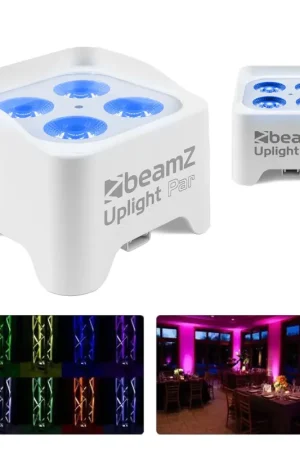 Offre exclusive - BeamZ BBP90W - 2x Projecteurs d'Ambiance sur Batterie 4 x 4 Watts RGB-UV - Blanc