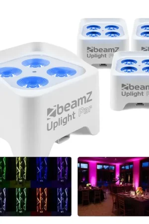 BeamZ BBP90W - 4x Projecteurs d'Ambiance sur Batterie 4 x 4 Watts RGB-UV - Blanc | En stock