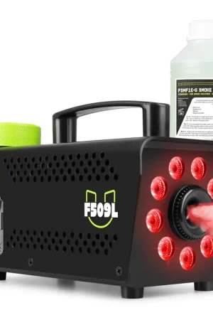Qualité professionnelle - Fuzzix F509L - Machine à Fumée 500 Watts avec 9 LEDs RGB - Noir - 1L de Liquide Inclus