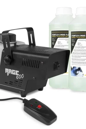 Haute qualité - BeamZ RAGE600I - Pack Machine à Fumée avec 2 Litres de Liquide Densité Standard - 600 Watts