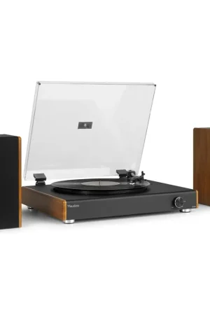 Offre exclusive | Audizio RP335 - Platine Vinyle Noyer - Vintage avec enceintes sans fil BT, Lecteur 3 vitesses, USB et BT