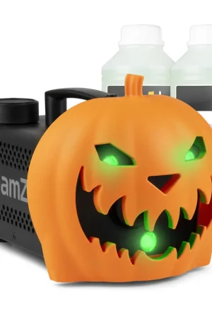Très bien noté - Pack Machine à Fumée Citrouille Halloween & Liquide Supplémentaire 2L - Rires Diaboliques et Effets Lumineux