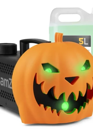 Tout juste arrivé | Pack Machine à Fumée Citrouille Halloween & Liquide Supplémentaire 5L - Rires Diaboliques et Effets Lumineux