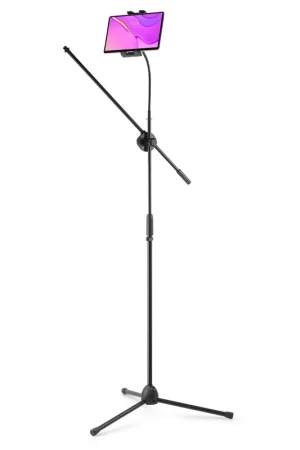 Vonyx MS10TH - Pied de Microphone avec Support Tablette et Smartphone, Réglable et Pliable | Disponible à la commande