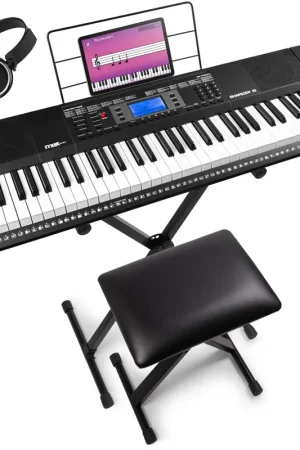 Envoi rapide - Max Rhapsody61 - Clavier Électronique 61 Touches Pack Complet Débutant - avec Banc, Stand, Micro et Casque