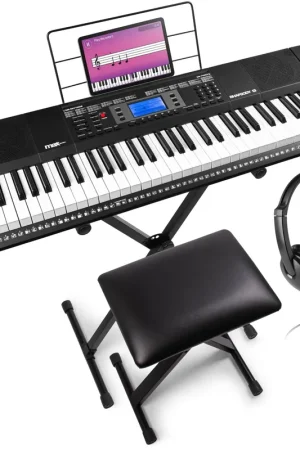 Économisez maintenant | Max Rhapsody61M - Clavier Électronique 61 Touches Semi Lourdes, Pack complet - Module MP3 / MIDI