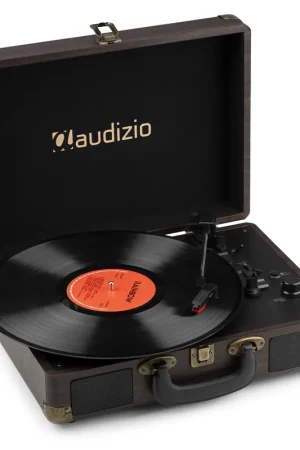 Audizio RP116DW - Platine Vinyle Rétro avec Bluetooth 5.0 IN & OUT, Haut-Parleurs Intégrés - Noyer - Petit prix