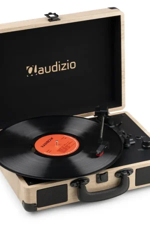 Nouveau | Audizio RP116LW - Platine Vinyle Rétro avec Bluetooth 5.0 IN & OUT, Haut-Parleurs Intégrés – Frêne