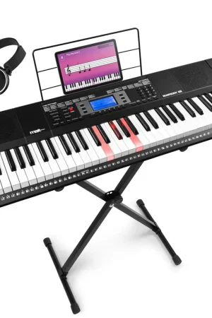 Préféré des clients - Max Rhapsody61L - Clavier Électronique, 61 Touches Lumineuses, avec Casque Audio et Stand Inclus- Idéal pour Débutant