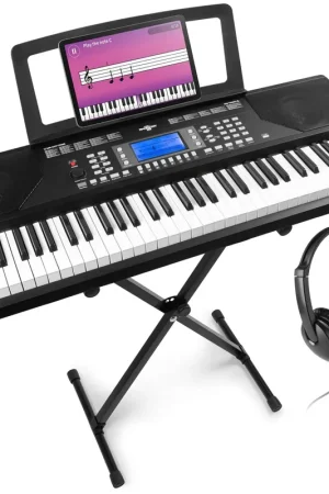 Prix exceptionnel | Max Rhapsody61P - Clavier Électronique 61 Touches Semi Lourdes, avec Casque Audio et Stand Inclus, Haut-Parleurs Stéréo - Clavier MIDI