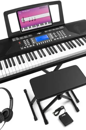 Max Rhapsody61P - Clavier Électronique 61 Touches Semi Lourdes, avec Casque Audio, Stand, Banc et Pédale de Sustain Inclus, Haut-Parleurs Stéréo - Clavier MIDI - Commandez en ligne