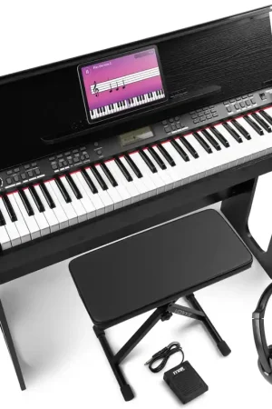 Max RhapsodyDP61 - Piano Numérique 61 Touches Semi Lourdes avec Meuble en Bois, Pack complet avec Casque audio, Banc et Pédale de Sustain inclus - Clavier MIDI | Super offre