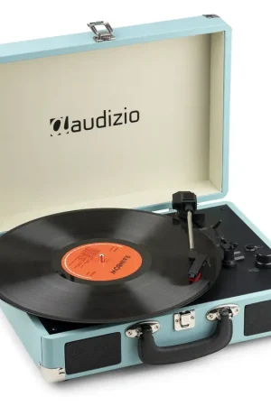 Tout juste disponible | 2nde Vie - Audizio RP116BL - Platine Vinyle Rétro avec Bluetooth 5.0 IN & OUT, Haut-Parleurs Intégrés - Bleue
