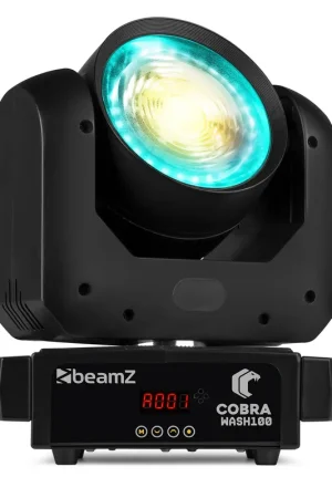 Achetez dès maintenant | BeamZ Cobra Wash100 - Lyre Wash 100W avec Anneau LED - Eclairage Couleur Blanc chaud et Froid | DJ, concerts, scènes et événements