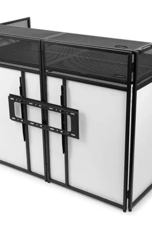 Vonyx DB6 Pro Cabine DJ avec Support TV 65''- Jusqu'à 25 kg, Lycra Blanc ou Noir Inclus - 145 cm - Envoi rapide
