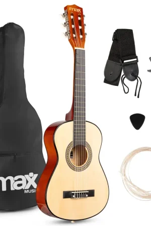 Commandez dès aujourd'hui | Max SoloArt Pack Guitare Classique Junior 1/4 - Bois Naturel Clair, Enfant 4 à 6 ans