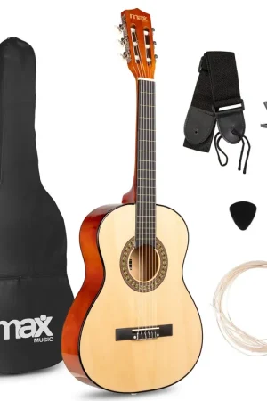 Bien noté | Max SoloArt Pack Guitare Classique Junior 3/4 - Bois Naturel Clair, Enfant 8 à 12 ans