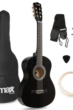 Livraison rapide - Max SoloArt Pack Guitare Classique Junior 3/4 - Noire, Enfant 8 à 12 ans