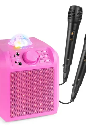 Excellente qualité - Fenton KAR55P Enceinte Karaoké Enfant Bluetooth avec Façade Lumineuse et Jelly Ball 50 Watts - Rose