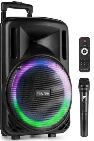 Fenton FT12LED MK2 - Enceinte Soirée Bluetooth LEDs avec Batterie - 700 Watts, Micro UHF - Stock limité