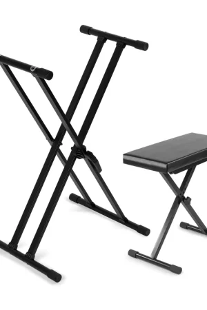 Pack Support pour Clavier en Double X-Frame avec Vonyx KBS03 et Banc KBB10 - Réglables, Piano Universel - Direct fabricant
