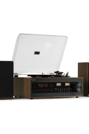 Dernier arrivage - Audizio Boston - Platine Vinyle Vintage Stéréo avec Enceintes - Lecteur CD, DAB+ et BT