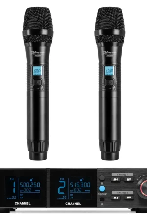 Recommandé - Power Dynamics PD522 - Système 2 micros main sans fil UHF 100 canaux | Récepteur rack & sortie XLR/Jack