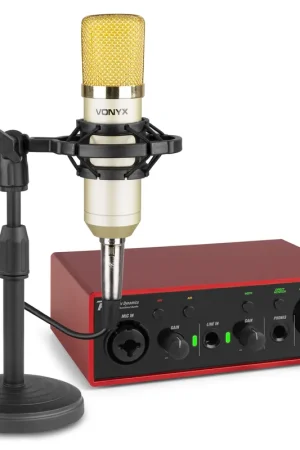 Très demandé | Pack Studio Vonyx Producer Gris - Micro à Condensateur + Interface Audio | Bras et Filtre Anti-Pop | Doré