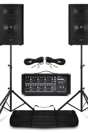 Vonyx - Système de Sonorisation Complet 800W avec Console de Mixage 8 Canaux, 2 Enceintes PA 8 Pouces et Supports Réglables - Expédition express