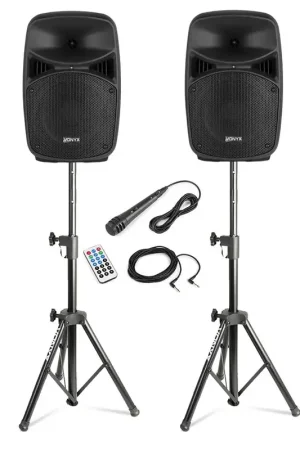 Vonyx - Système de Sonorisation 400W avec 2 Enceintes Actives DJ, Supports Réglables, Micro et Télécommande | Plébiscité par les clients