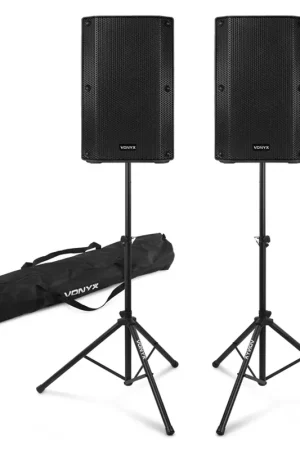 Nouveau en boutique - Vonyx VSA10P - Ensemble d'Enceintes Passives 10", 1000W, Supports Trépieds Réglables et Sac de Transport